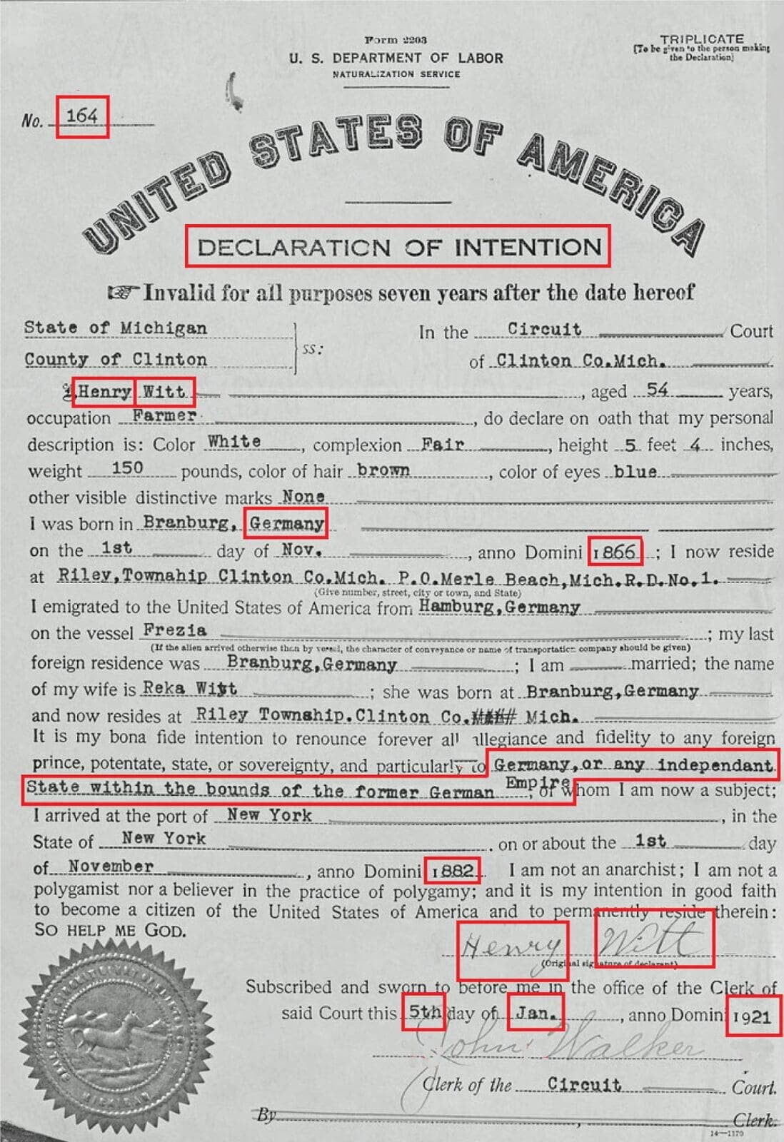 Example of Earlier Immigration Form: Declaration of Intention Example of Earlier Immigration Form: Declaration of Intention