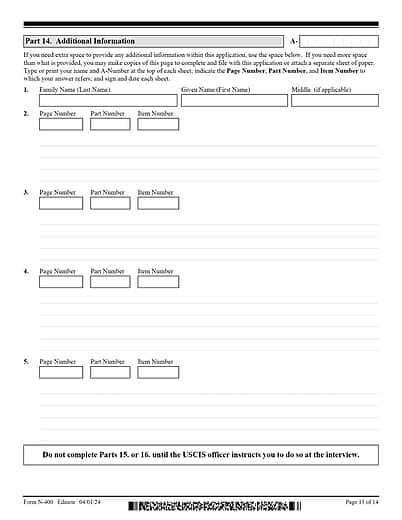 N-400 - Application For Naturalization - Page 13 of 14