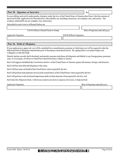 N-400 - Application For Naturalization - Page 14 of 14