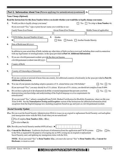 N-400 - Application For Naturalization - Page 2 of 14