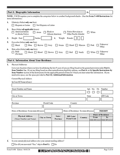 N-400 - Application For Naturalization - Page 3 of 14