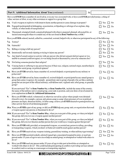 N-400 - Application For Naturalization - Page 7 of 14