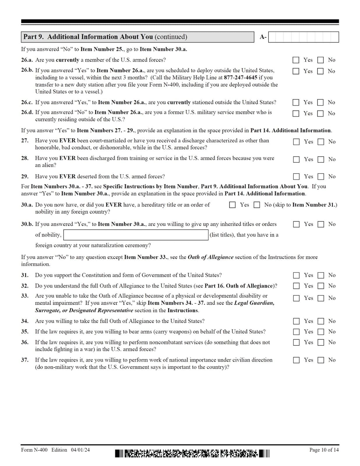 N-400 - Application For Naturalization - Page 10 of 14