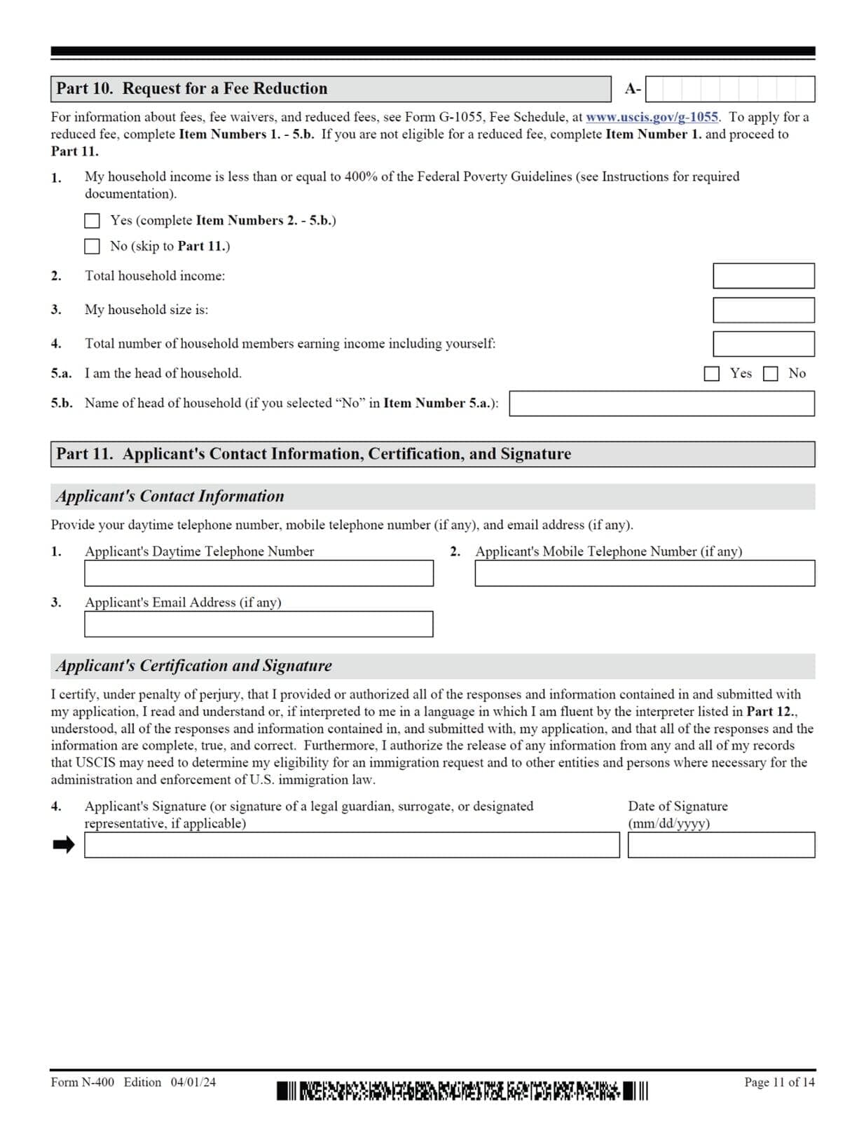 N-400 - Application For Naturalization - Page 11 of 14