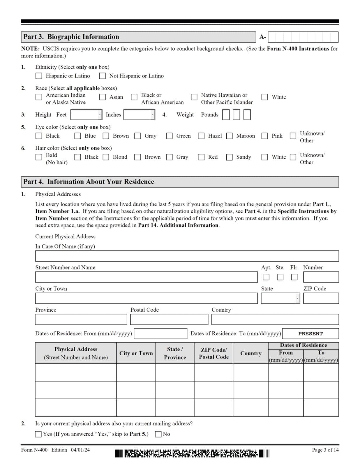 N-400 - Application For Naturalization - Page 3 of 14
