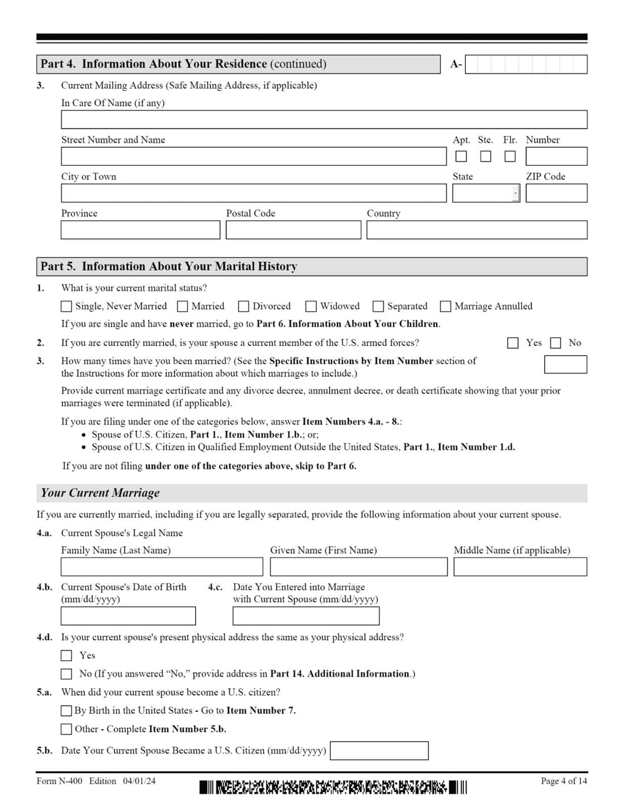 N-400 - Application For Naturalization - Page 4 of 14