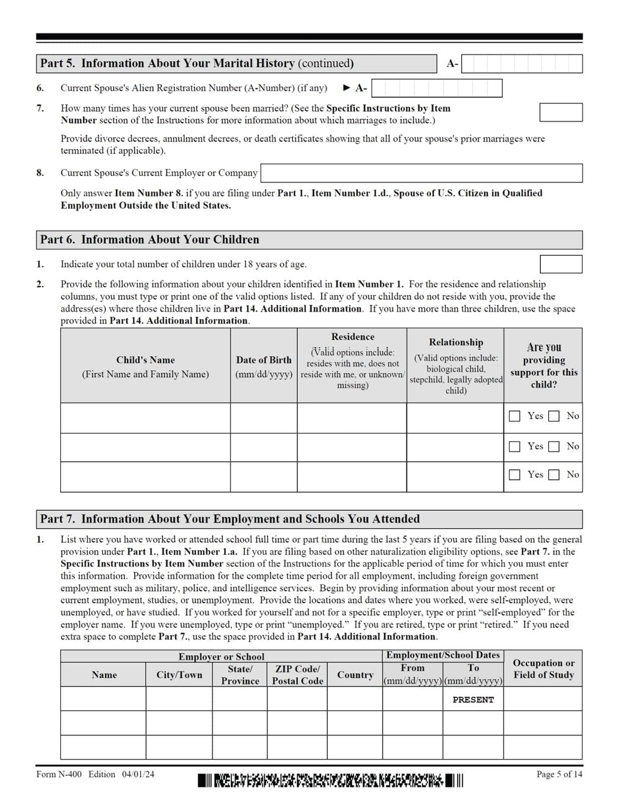 N-400 - Application For Naturalization - Page 5 of 14