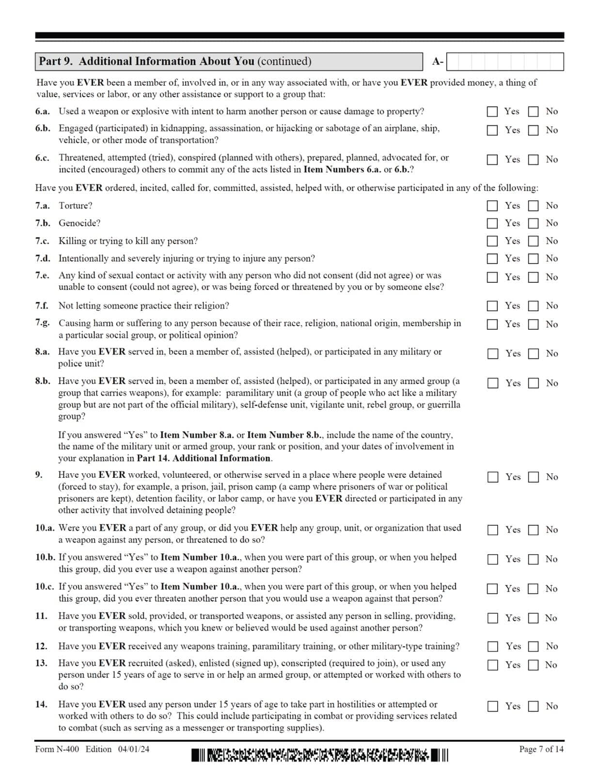 N-400 - Application For Naturalization - Page 7 of 14