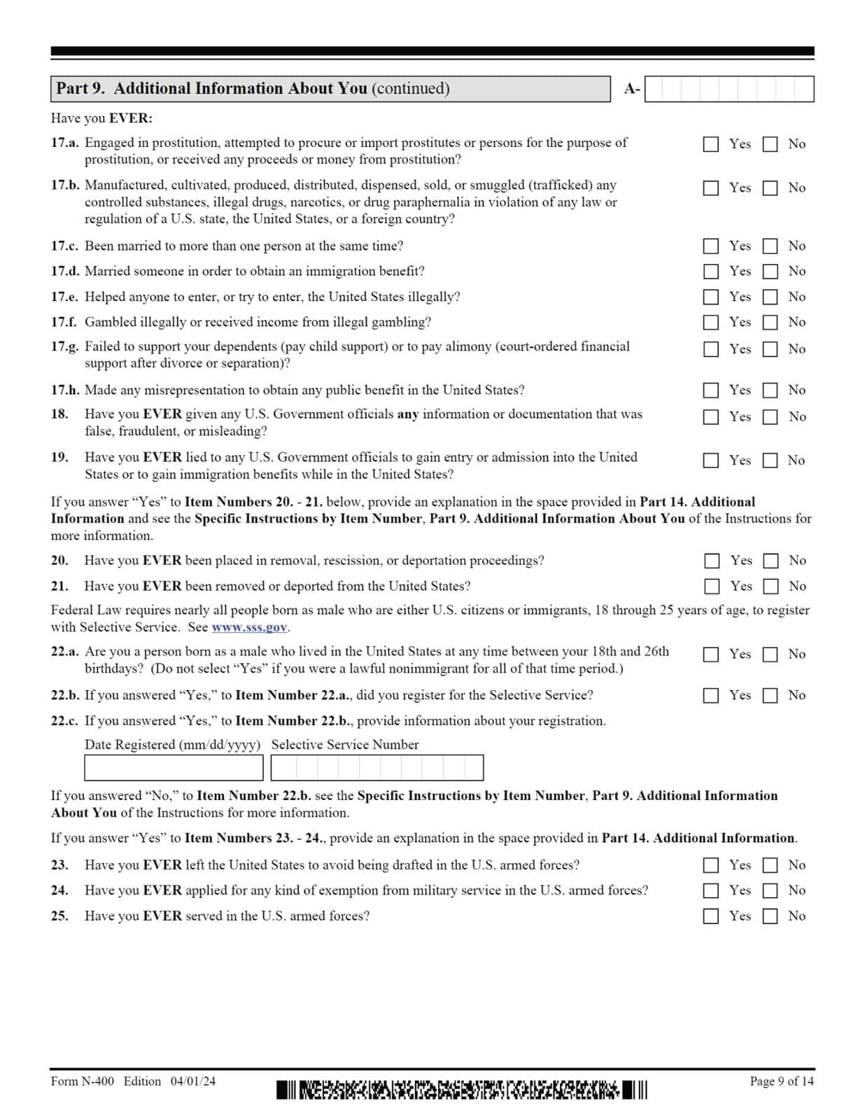 N-400 - Application For Naturalization - Page 9 of 14